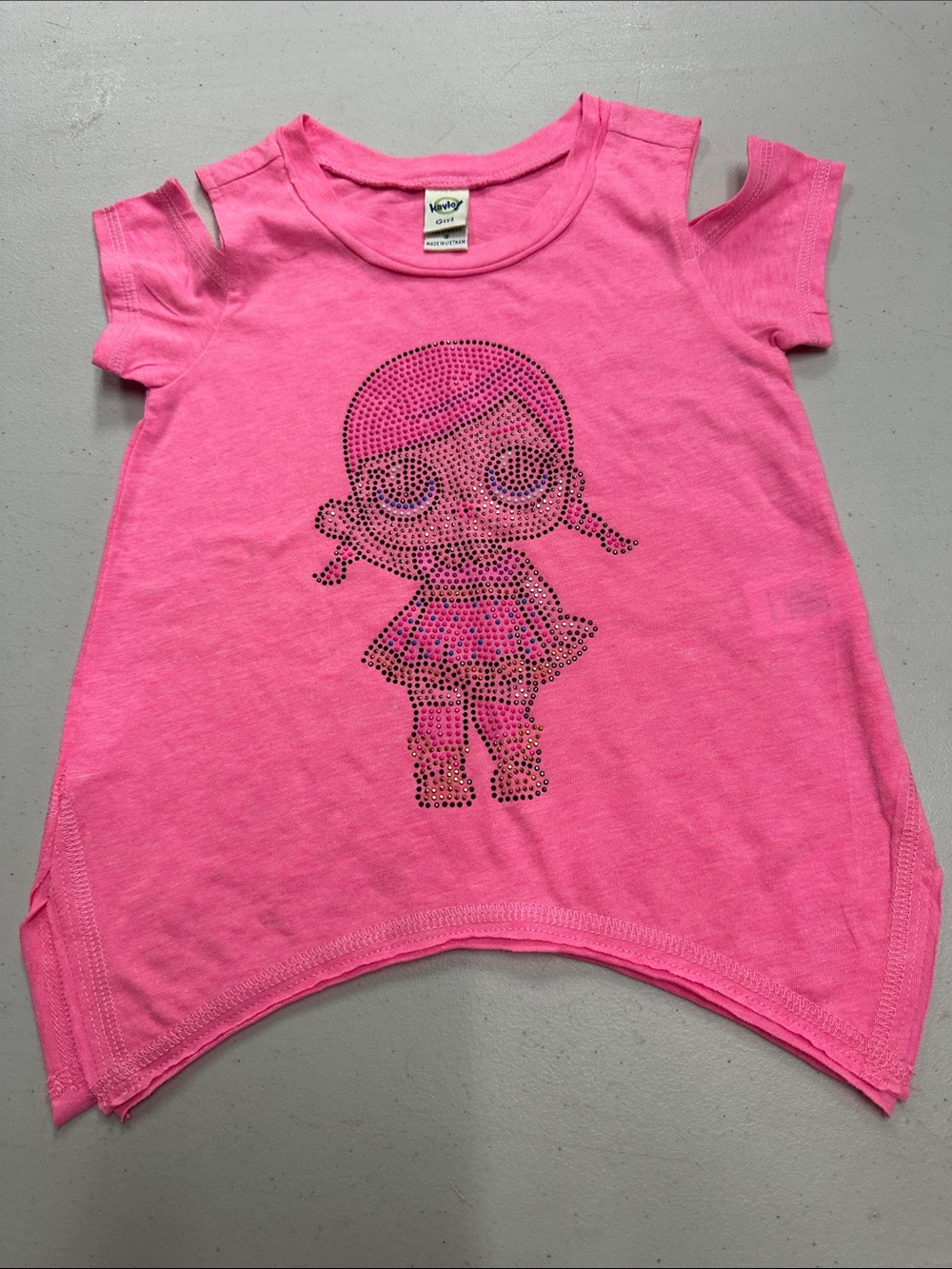 Wonderkids Pink Cold-Shoulder Rhinestone Character Tee - Size 3